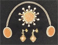Vintage Goldstone Jewelry Suite Set