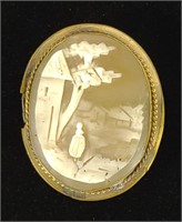 Antique Scenic Carved Cameo Brooch