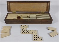 Antique Dominoes Game in Wooden Carved Box