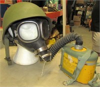 Vintage Military Metal Helmet & Gas Mask