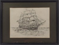 Pencil Drawing "Whale Boat Morgan" by F. Frobose