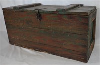 Antique Teal Painted Wooden Box / Trunk / Crate