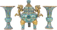 Chinese 3 Piece Gilt Cloisonné Garniture Set
