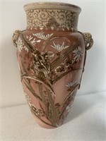 Oriental Vase w/ Raised Leaves, Flowers