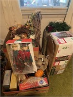 3 boxes of Christmas decorator items and 4 foot