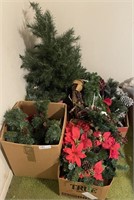 4 boxes of Christmas evergreen decorator items