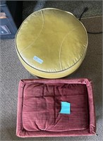 Red upholstered stool and yellow ottoman