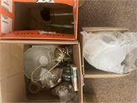 3 boxes of lamp parts and glasses