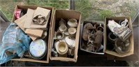 4 boxes of ceramic, tin, and glassware