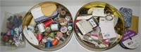 (2) Hostess Fruit Cake tins +Thread Sewing Notions