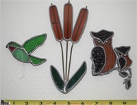 (3) Stained Glass Window Clings: Owl Cattails+