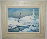 Mary Rhoades Signed Orig Oil on Canvas Winter Art