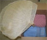 Box of Linens (Towels, Blanket + Woven Fans)