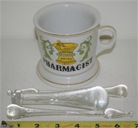 Pharmacist Porcelain Mug & (3) Glass Pestles