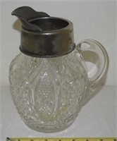 EAPG w/ Silvertone Top Handled Water Pitcher 9"