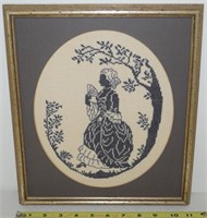 Framed Needlepoint Silhouette Victorian Lady Art