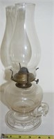 Pattern Glass Oil Lamp w/ Fingerhold & Hurricane