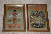 (2) Vintage Bar Mirrors Martini Rossi & Beefeater