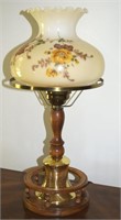 Vtg Wood Brass & Glass Globe Table Lamp