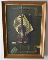 Vtg framed Violin Musical Theme Wall Art 18.5x26