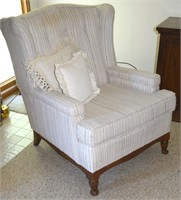 Vtg Striped Wood Frame Lounge Armchair