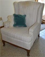 Vtg Striped Wood Frame Lounge Armchair #2