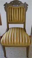 Eastlake carved wood striped upholstery chair