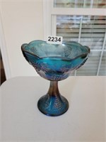 BLUE CARNIVAL GLASS HARVEST GRAPES CANDY DISH