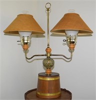 Vtg Barrel & Glass Student Style 2-Light Desk Lamp