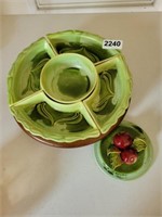 VINTAGE GREEN CHIPS AND DIP SERVING TRAY