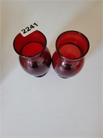 (2) VINTAGE RUBY RED GLASS VASE