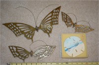 (3) Vtg Brass Butterfly Wall Art + Sand Dollar