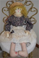Handmade Cloth Doll 27" tall in Very Good Cond