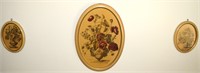 3pc Vintage Framed Floral Bouquet Oval Artwork