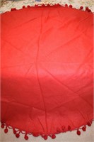 Vintage Round Red Tablecloth w/ Tassles 68"d