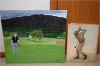 (2) Orig Signed Golf Motif Artwork w/ A.B. Frost