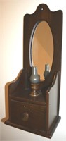 Vintage Wooden Wall Mirror w/ Drawer & Candle