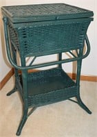 Vintage Painted Green Wicker Basket Stand 26.25"T