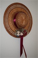 Vtg Ladies Woven Straw Prairie Hat 17" Diameter