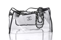 VINTAGE CHANEL VINYL CLEAR TOTE W/ LEATHER LINING