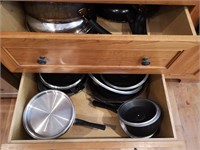 Two drawers of Pots/Pans/Wok, etc