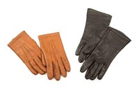 TWO PAIRS OF VINTAGE HERMES CAVIAR LEATHER GLOVES