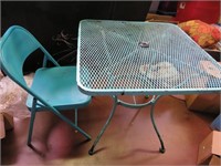 Vintage Metal Table with Folding Chair