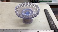 Amethyst opalescent open laced footed bowl