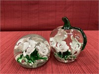 2 art glass paper weights signed Gibson.