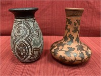 2 art pottery western style vase 6.5”