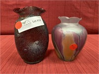 2 unmatched art pottery vase amythist pinch vase