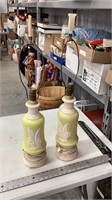 Vintage Aladdin green and white lily lamps