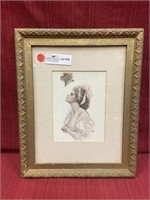 Framed Harrison Fisher lithograph 1900s in gilded