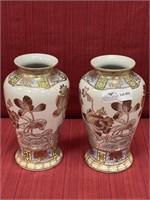 Pair of hand painted Nippon vase 10.5” hgt.
